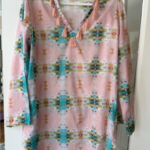 Laura Park Colorful Patterned Tunic with Tassels. EUC perfect for Spring Break!